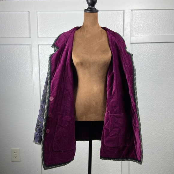Handmade Vintage Reversible Quilted Boho Jacket Purple Paisley & Magenta Velvet - Picture 7 of 13